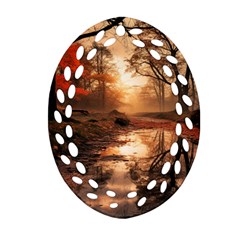 Trees Sunset Mist Ornament (oval Filigree) by pakminggu