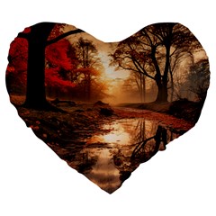 Trees Sunset Mist Large 19  Premium Flano Heart Shape Cushions by pakminggu