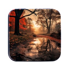 Trees Sunset Mist Square Metal Box (black)