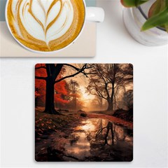 Trees Sunset Mist Uv Print Square Tile Coaster  by pakminggu