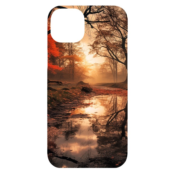 Trees Sunset Mist iPhone 14 Plus Black UV Print Case