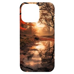 Trees Sunset Mist Iphone 14 Pro Max Black Uv Print Case by pakminggu