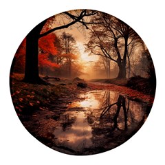 Trees Sunset Mist Round Glass Fridge Magnet (4 Pack) by pakminggu