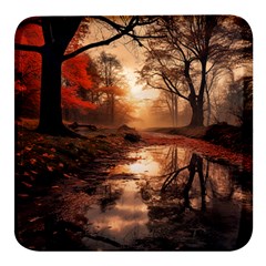 Trees Sunset Mist Square Glass Fridge Magnet (4 Pack)