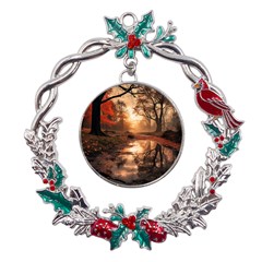 Trees Sunset Mist Metal X mas Wreath Holly Leaf Ornament by pakminggu