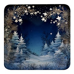 Christmas Night Winter Square Glass Fridge Magnet (4 Pack) by pakminggu