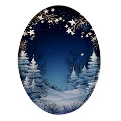 Christmas Night Winter Oval Glass Fridge Magnet (4 Pack) by pakminggu