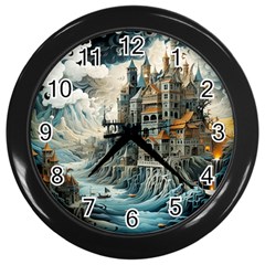 Castle Storm Sea Wall Clock (black) by pakminggu