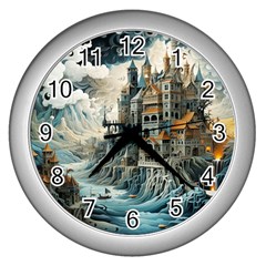 Castle Storm Sea Wall Clock (silver) by pakminggu