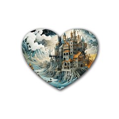 Castle Storm Sea Rubber Heart Coaster (4 Pack) by pakminggu