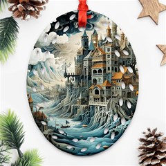 Castle Storm Sea Ornament (oval Filigree) by pakminggu