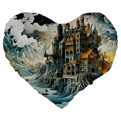 Castle Storm Sea Large 19  Premium Heart Shape Cushions by pakminggu