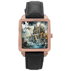 Castle Storm Sea Rose Gold Leather Watch  by pakminggu