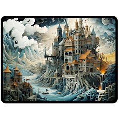 Castle Storm Sea Two Sides Fleece Blanket (large) by pakminggu