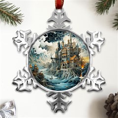 Castle Storm Sea Metal Small Snowflake Ornament