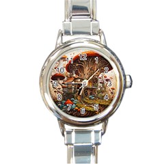 House Mushrooms Round Italian Charm Watch by pakminggu