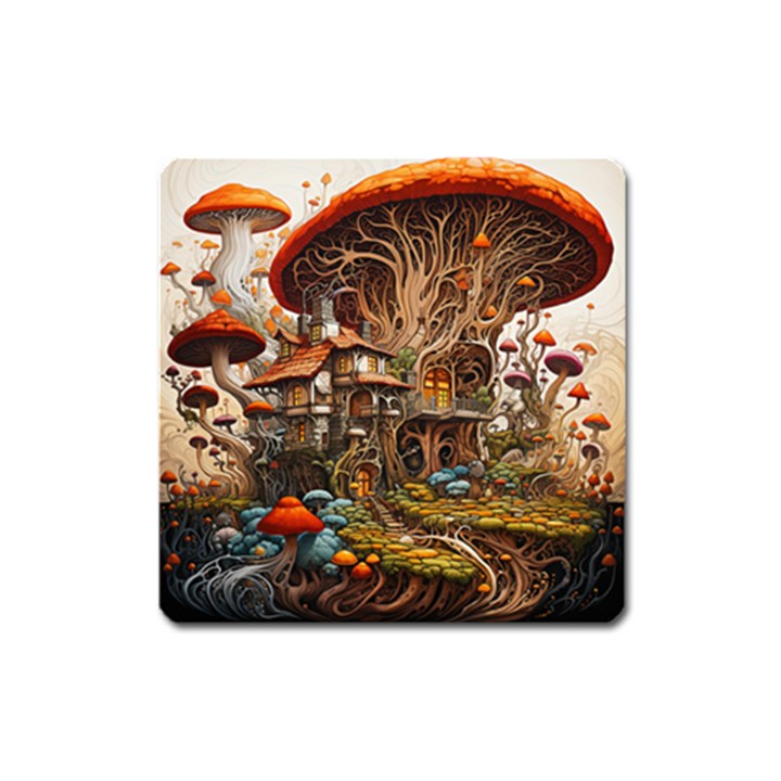 House Mushrooms Square Magnet