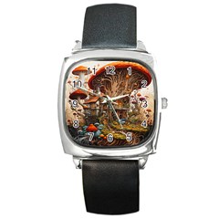 House Mushrooms Square Metal Watch by pakminggu