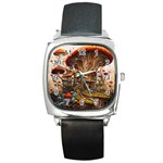 House Mushrooms Square Metal Watch Front