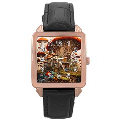 House Mushrooms Rose Gold Leather Watch  by pakminggu