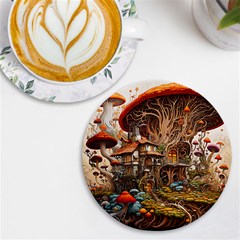 House Mushrooms Uv Print Round Tile Coaster by pakminggu