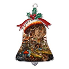 House Mushrooms Metal Holly Leaf Bell Ornament