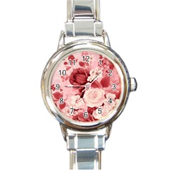 Red Pink Flower Petal Leaves Round Italian Charm Watch by pakminggu