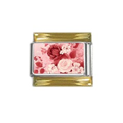 Red Pink Flower Petal Leaves Gold Trim Italian Charm (9mm) by pakminggu