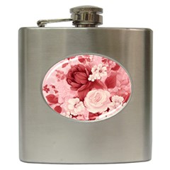 Red Pink Flower Petal Leaves Hip Flask (6 Oz) by pakminggu