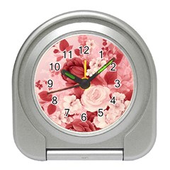 Red Pink Flower Petal Leaves Travel Alarm Clock by pakminggu