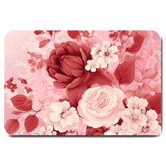 Red Pink Flower Petal Leaves Large Doormat by pakminggu