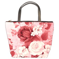 Red Pink Flower Petal Leaves Bucket Bag by pakminggu