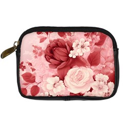 Red Pink Flower Petal Leaves Digital Camera Leather Case by pakminggu