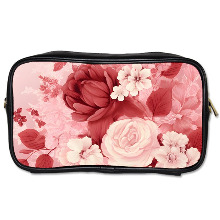 Red Pink Flower Petal Leaves Toiletries Bag (Two Sides)