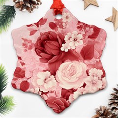 Red Pink Flower Petal Leaves Snowflake Ornament (two Sides) by pakminggu