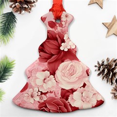 Red Pink Flower Petal Leaves Christmas Tree Ornament (two Sides) by pakminggu