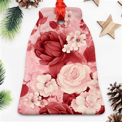 Red Pink Flower Petal Leaves Bell Ornament (two Sides)