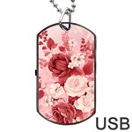 Red Pink Flower Petal Leaves Dog Tag USB Flash (Two Sides) Back