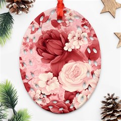 Red Pink Flower Petal Leaves Oval Filigree Ornament (two Sides) by pakminggu