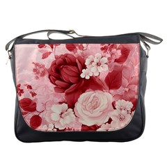 Red Pink Flower Petal Leaves Messenger Bag by pakminggu