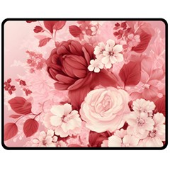 Red Pink Flower Petal Leaves Two Sides Fleece Blanket (medium) by pakminggu