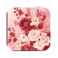 Red Pink Flower Petal Leaves Square Metal Box (black) by pakminggu