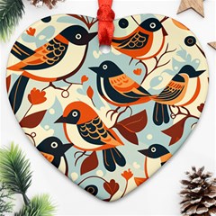 Vintage Birds Pattern Ornament (heart) by Valentinaart