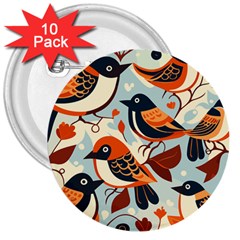 Vintage Birds Pattern 3  Buttons (10 Pack)  by Valentinaart