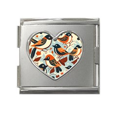 Vintage Birds Pattern Mega Link Heart Italian Charm (18mm) by Valentinaart