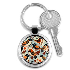 Vintage Birds Pattern Key Chain (round) by Valentinaart