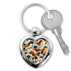 Vintage Birds Pattern Key Chain (heart) by Valentinaart