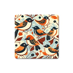 Vintage Birds Pattern Square Magnet by Valentinaart