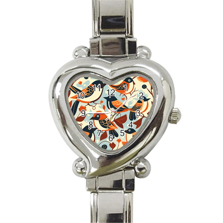 Vintage Birds pattern Heart Italian Charm Watch