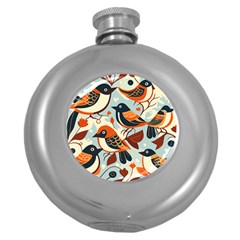 Vintage Birds Pattern Round Hip Flask (5 Oz) by Valentinaart